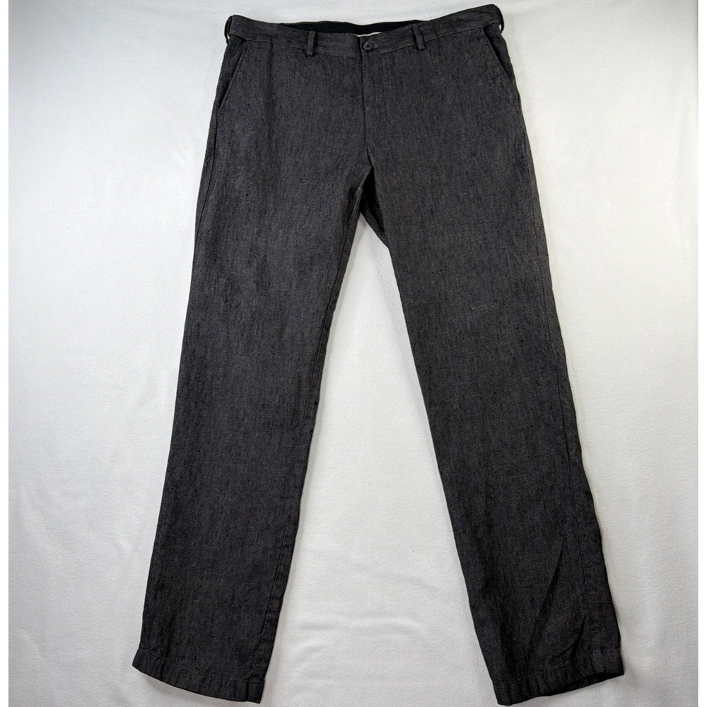 Linen Club Studio Mens 36 Black 100% Linen Pants Adjustable Contemporary Fit